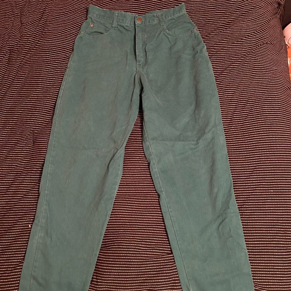 VINTAGE GREEN DENIM HIGHWAISTED STRAIGHT LEG JEANS